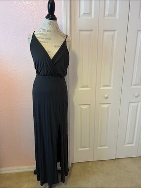 All in Favor Black Surplice Maxi Dress with Front Slit